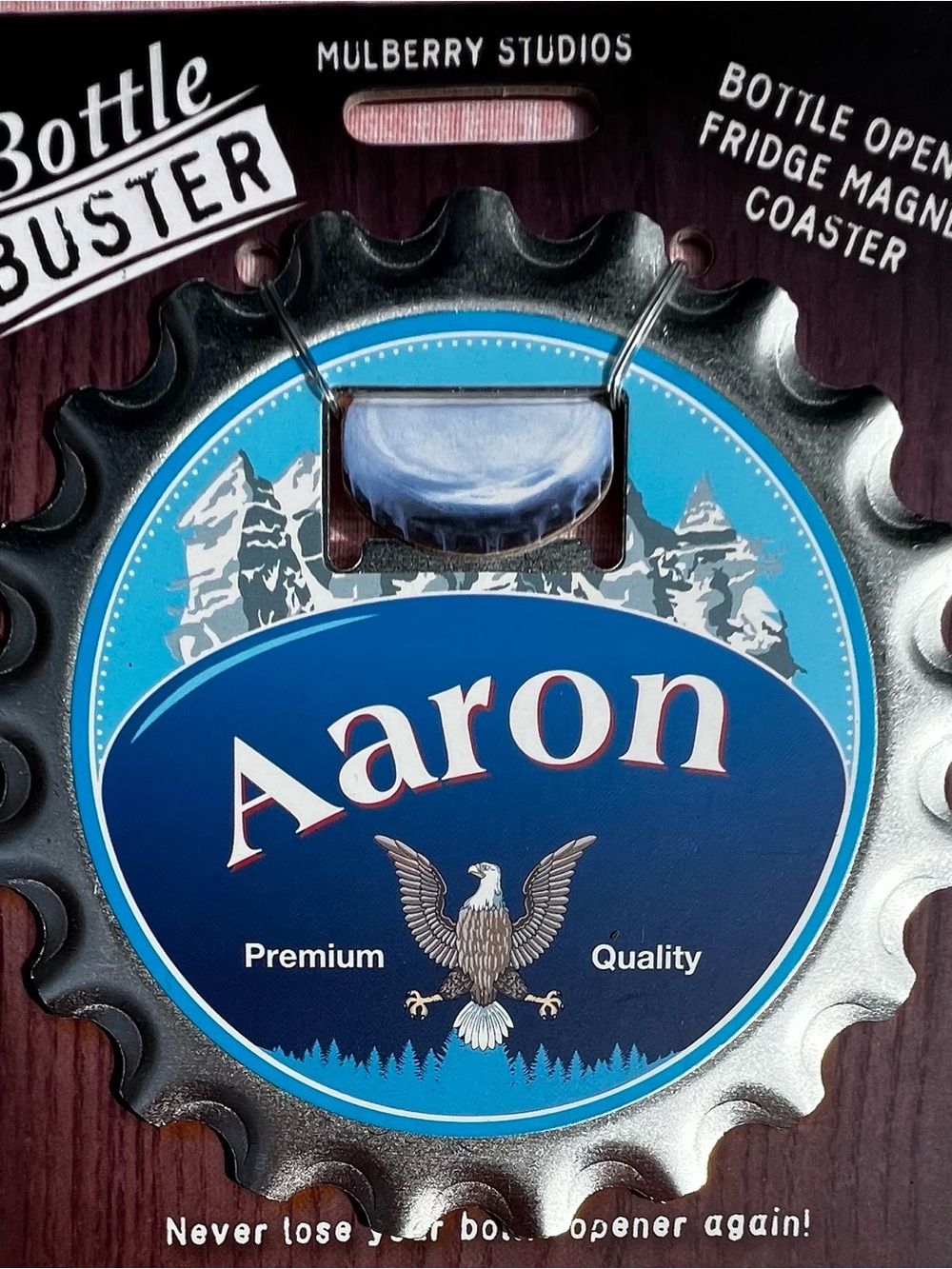 Aaron Blue Bottle Opener Fridge Magnet Coaster